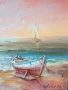 Димитър Генев 33x27см/малка българска картина масло върху платно/морски пейзаж/рибарски лодки-фар, снимка 5