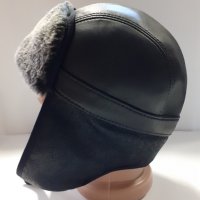 Телешка кожена шапка ушанка-калпак мъжки модел лукс-51, снимка 2 - Шапки - 8750685