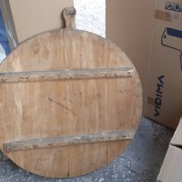 Дървена дъска за месене на хляб, голям дървен кръг фурнаджийска лопата кухня фурна тесто механа пица, снимка 6 - Антикварни и старинни предмети - 28878594