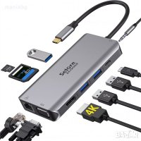 USB C хъб 10 в 1 докинг станция Selore hub 10in1, снимка 1 - Мрежови адаптери - 44288746