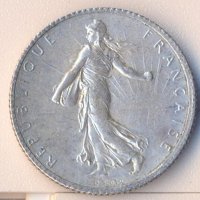 Франция стар сребърен франк 1920 година, снимка 2 - Нумизматика и бонистика - 38319002