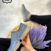 Равни обувки - синя ЕСТЕСТВЕНА кожа -1027, снимка 1 - Дамски ежедневни обувки - 36677342