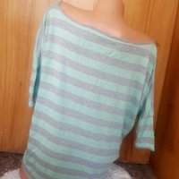 Сива-тюркоазена широка блуза с 3/4 ръкав Л , снимка 3 - Тениски - 34243481