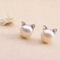 Нови котешки обеци перли с ушички, снимка 2 - Обеци - 35407046
