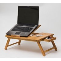 Бамбукова масичка за лаптоп 35х30см с охладител, снимка 1 - Лаптоп аксесоари - 30052555