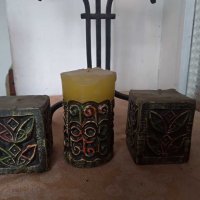 Стар кован железен свещник от  преди 40/50 години с Три големи свещи, снимка 3 - Други ценни предмети - 32062510