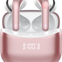 Безжични слушалки Bluetooth 5.3, LED дисплей, 52 часа, IPX7, розово злато, снимка 1 - Безжични слушалки - 44278715
