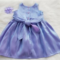Детска официална рокля лилав сатен 9-12месеца с аксесоар за коса, снимка 9 - Бебешки рокли - 32103550