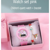 Комплект детски светещ многофункционален електронен часовник + гривна, снимка 8 - Детски - 44796162