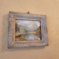 Продавам малка кръгла българска ретро картина от 60-те рисувана ръчно върху стъкло в ориг. рамка , снимка 5 - Картини - 39763299