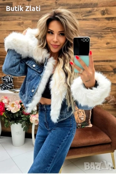 Нови дънкови якета с пух, снимка 1