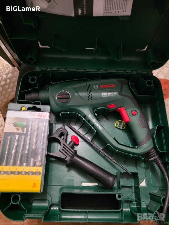 Перфоратор Bosch PBH 2100 RE Compact, 1.7 J, SDS Plus, свредла и куфар, снимка 1