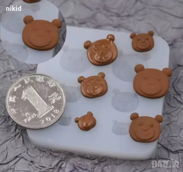 мини глава глави мече силиконов молд форма фондан смола декор декор бижу, снимка 1