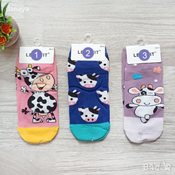 3481 Чорапи за маратонки Весели кравички, 36-41 номер, снимка 1