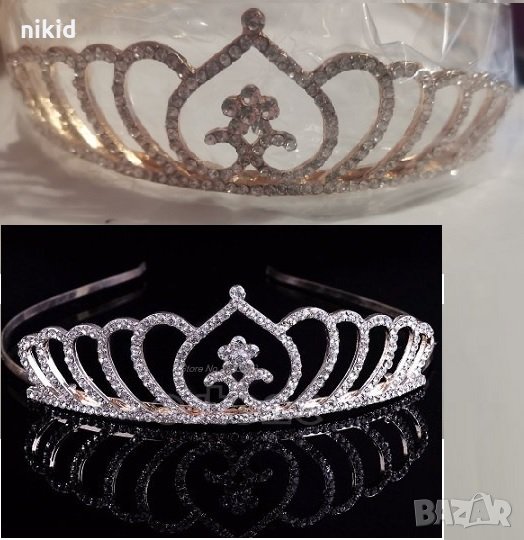  Обърнато сърце Златиста златна корона тиара с камъни детска дамска, снимка 1