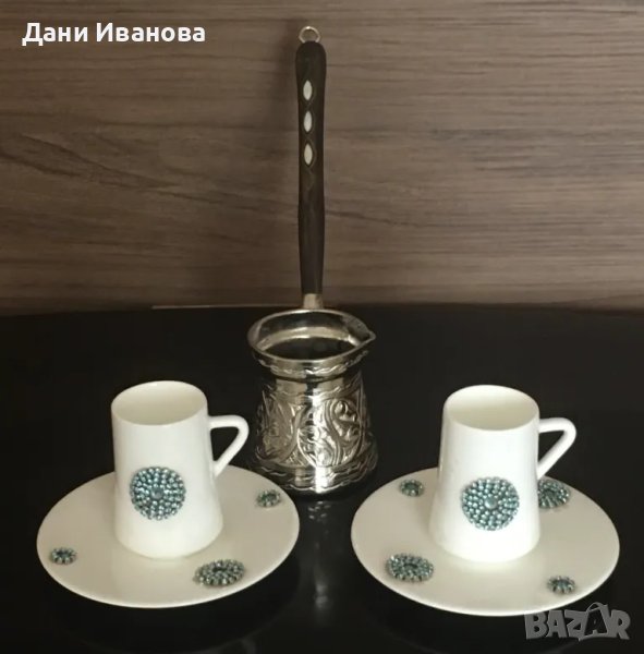 Комплект за турско кафе - 2 чаши и джезве - НОВ, снимка 1