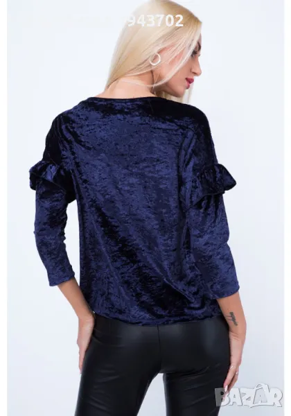 Дамска велурена блуза в тъмносин цвят MP28514, снимка 1