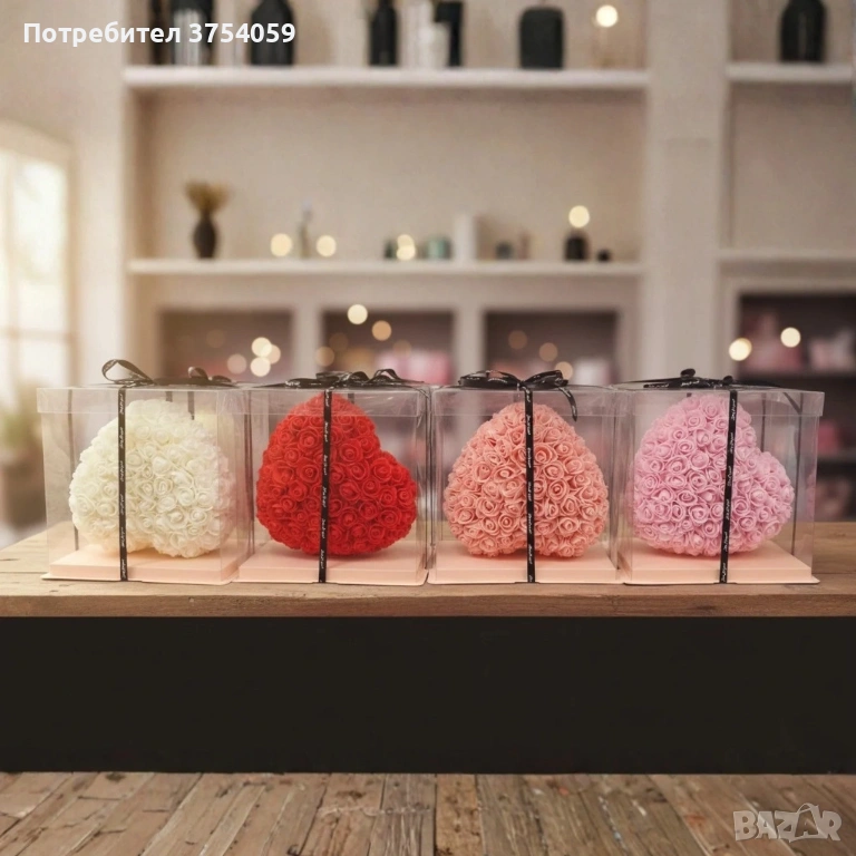 Декоративно сърце от изкуствени рози в подаръчна кутия, снимка 1