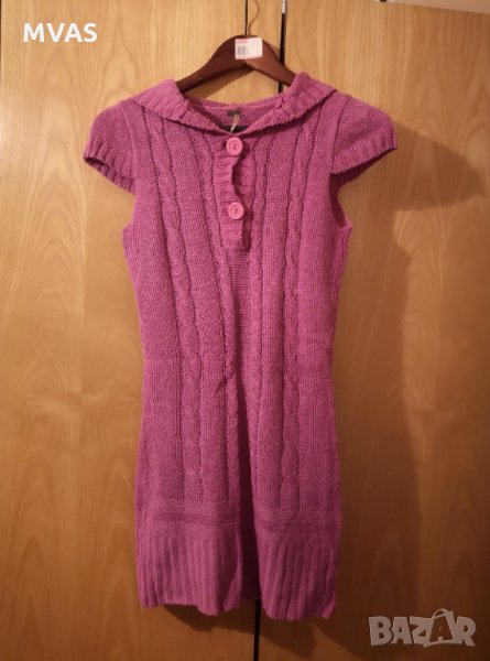 Плетен дълъг суичър тип рокля без ръкави S, снимка 1