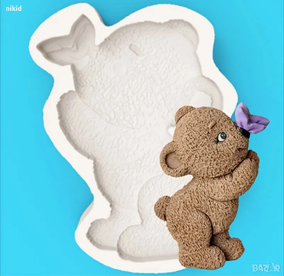 Мече с кацнала пеперуда на носле силиконов молд форма фондан шоколад гипс декор украса, снимка 1