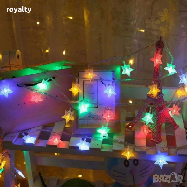 Светещи коледни LED лампички със звездички с щепсел., снимка 1