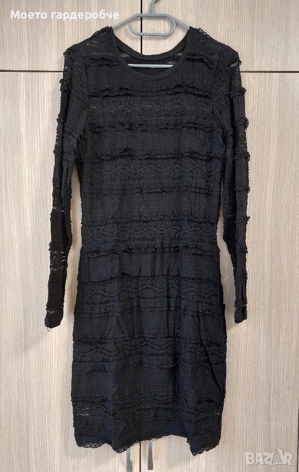 Дамска черна дантелена рокля с дълъг ръкав, снимка 1