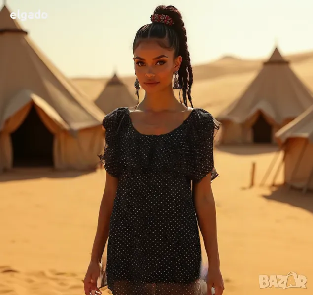 Черна ефирна рокля на бели точки с подплата, Star Secrets, р-р S, снимка 1