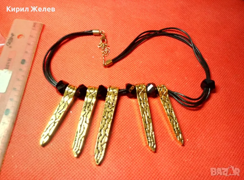 ШАРМАНТНА ПОЗЛАТЕНА РЕТРО АРТ СТИЛ ОГЪРЛИЦА КОЛИЕ 47273, снимка 1