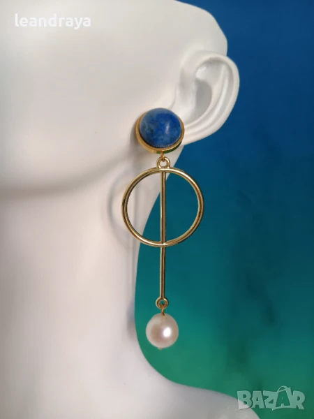 Обеци лазурит и перла, снимка 1