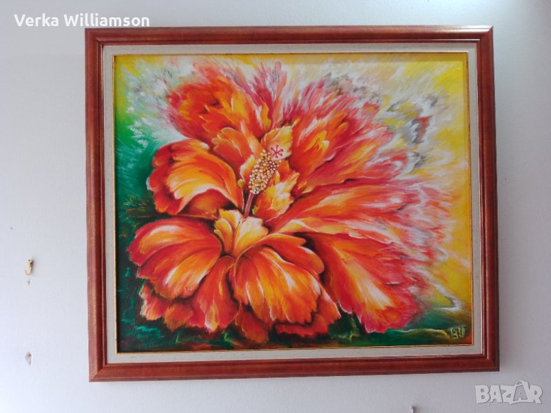 Хибискус - маслена картина с цветя, снимка 1