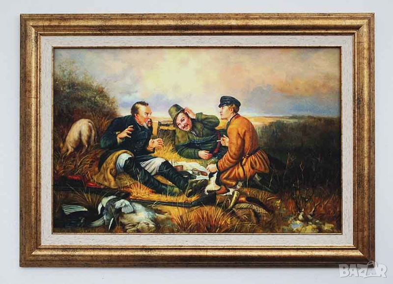 Ловци на раздумка, Охотники на привале, Василий Перов, картина, снимка 1