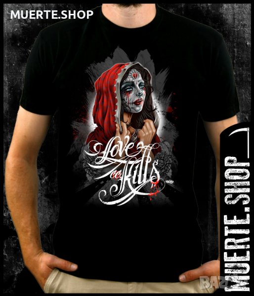 Черна тениска с щампа LOVE KILLS, снимка 1