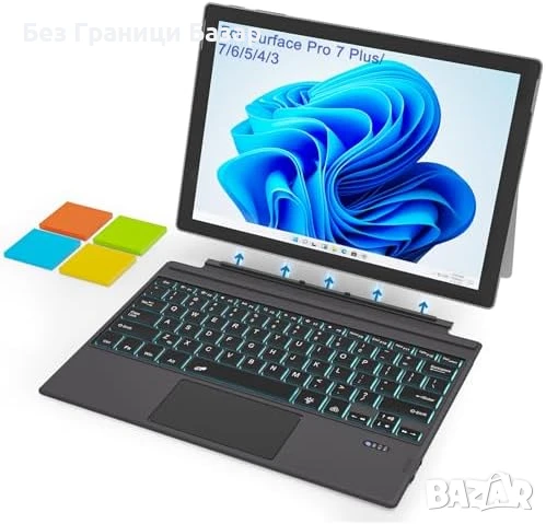 Нова Surface Pro клавиатура с 7 цвята, тъчпад и USB-C зареждане, калъф, снимка 1
