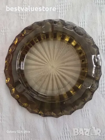 Масивен Ретро Пепелник От Тъмно Стъкло, снимка 2 - Други - 47913311