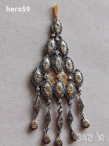 Дамско златно колие(медальон) с диаманти-злато,сребро , снимка 2 - Колиета, медальони, синджири - 42795288