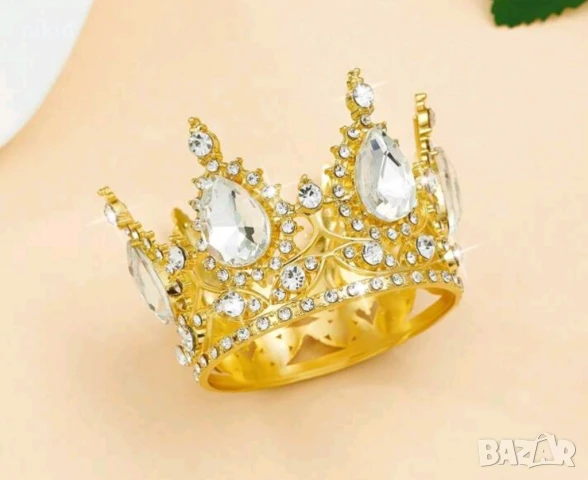 Златиста средна корона с капковидни камъни метална декор за торта и др украса, снимка 4 - Форми - 50899083