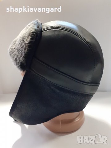 Телешка кожена шапка ушанка-калпак мъжки модел лукс-51, снимка 2 - Шапки - 8750685