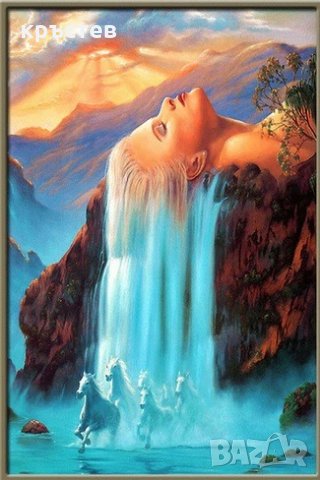 Диамантен гоблен водопад с коне 20/30 см