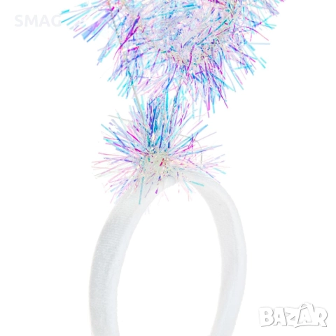 Коледна бяла кадифена диадема с ореол Tinsel_1227255, снимка 3 - Шноли, диадеми, ленти - 52690185