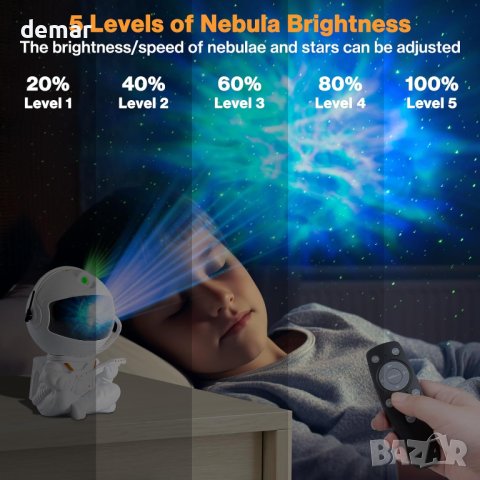 Bawoo LED звезден проектор с мъглявина и дистанционно, астронавт с китара, нощна лампа за деца, снимка 4 - Детски нощни лампи - 44148889