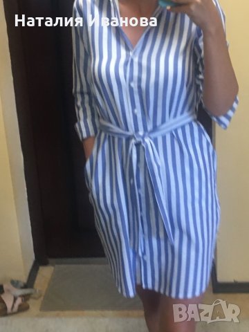 Риза рокля в бяло и светло синьо, снимка 4 - Рокли - 29423445