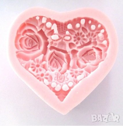 сърце с рози и цветя силиконов молд форма фондан шоколад гипс смола украса декор, снимка 2 - Форми - 31974798