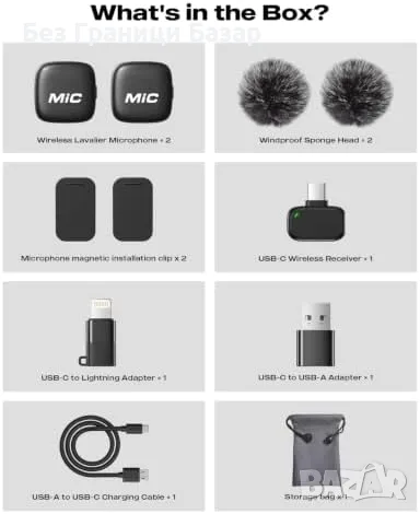 Нов Комплект 2 мини микрофона шумопотискане телефон лаптоп влог интервю подкаст iPhone iPad Android, снимка 9 - Микрофони - 55933854