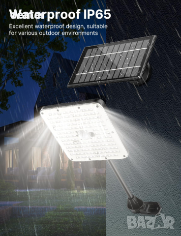Mexllex 163LED охранителна лампа с отделен соларен панел, сензор за движение, USB,IP65, дистанционно, снимка 6 - Соларни лампи - 44762682