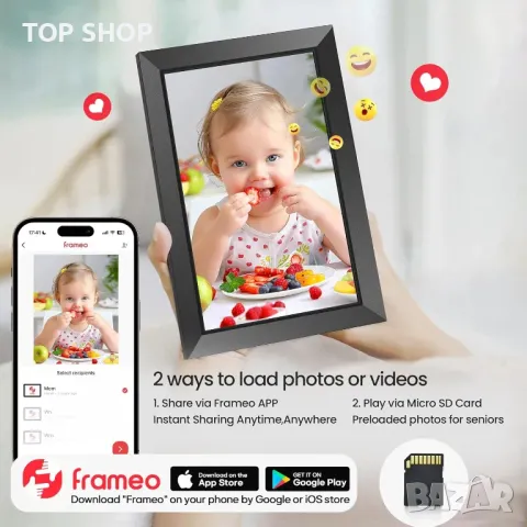 Цифрова фоторамка Frameo-10.1" WiFi IPS сензорен екран 1280 * 800,32GB, снимка 9 - Друга електроника - 49747817