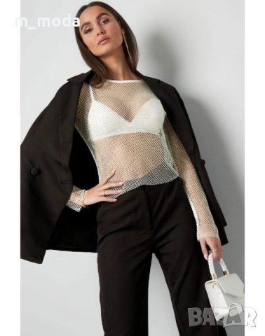 Дамска блестяща мрежеста блуза с камъни