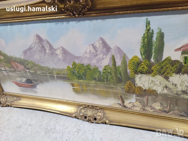 Голяма стара картина платно/масло, снимка 5 - Антикварни и старинни предмети - 54050423