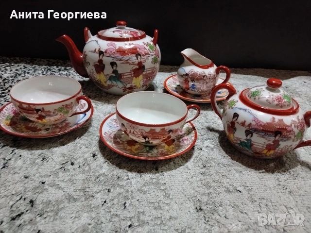 Японски порцеланов сервиз ръчна изработка , снимка 7 - Антикварни и старинни предмети - 53941802