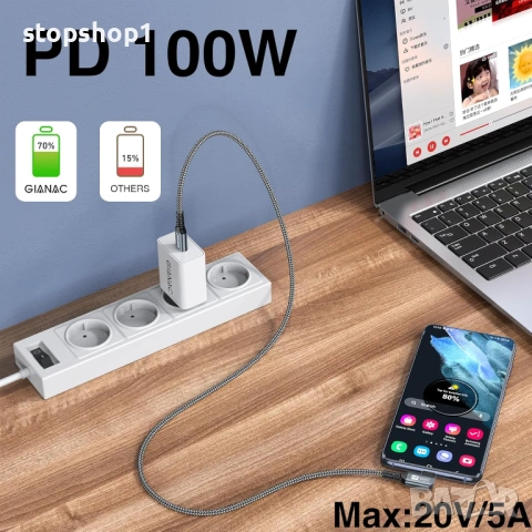 USB C Cable 3M Fast Charge 90° PD 5A/20V E-Mark for Macbook Pro/MacBook Air/iPad Pro/Samsung Galaxy/, снимка 4 - USB кабели - 53875719