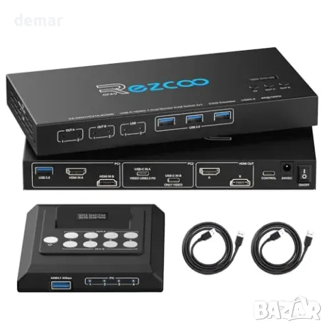KVM превключвател HDMI 2.1 и USB‑C за 2 компютъра и 2 монитора, 4K 120 Hz, снимка 2 - Суичове - 55827416